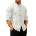 thumbnail image 3 of REZUOFI Mens Chinese Style Stand Collar Short Sleeve Shirt Tang Suit Casual Loose for Cultural Events Daily Wear, 3 of 9