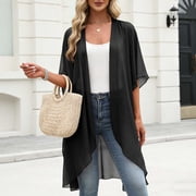 FNFYFH Womens Summer Long Flowy Kimono Cardigans Open Front Sheer Chiffon Cardigan Beach Cover Up Tops