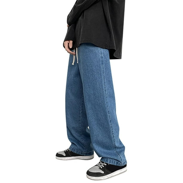 Blekii Men's Relaxed Fit Jeans, Oversized Straight Leg Denim Pants