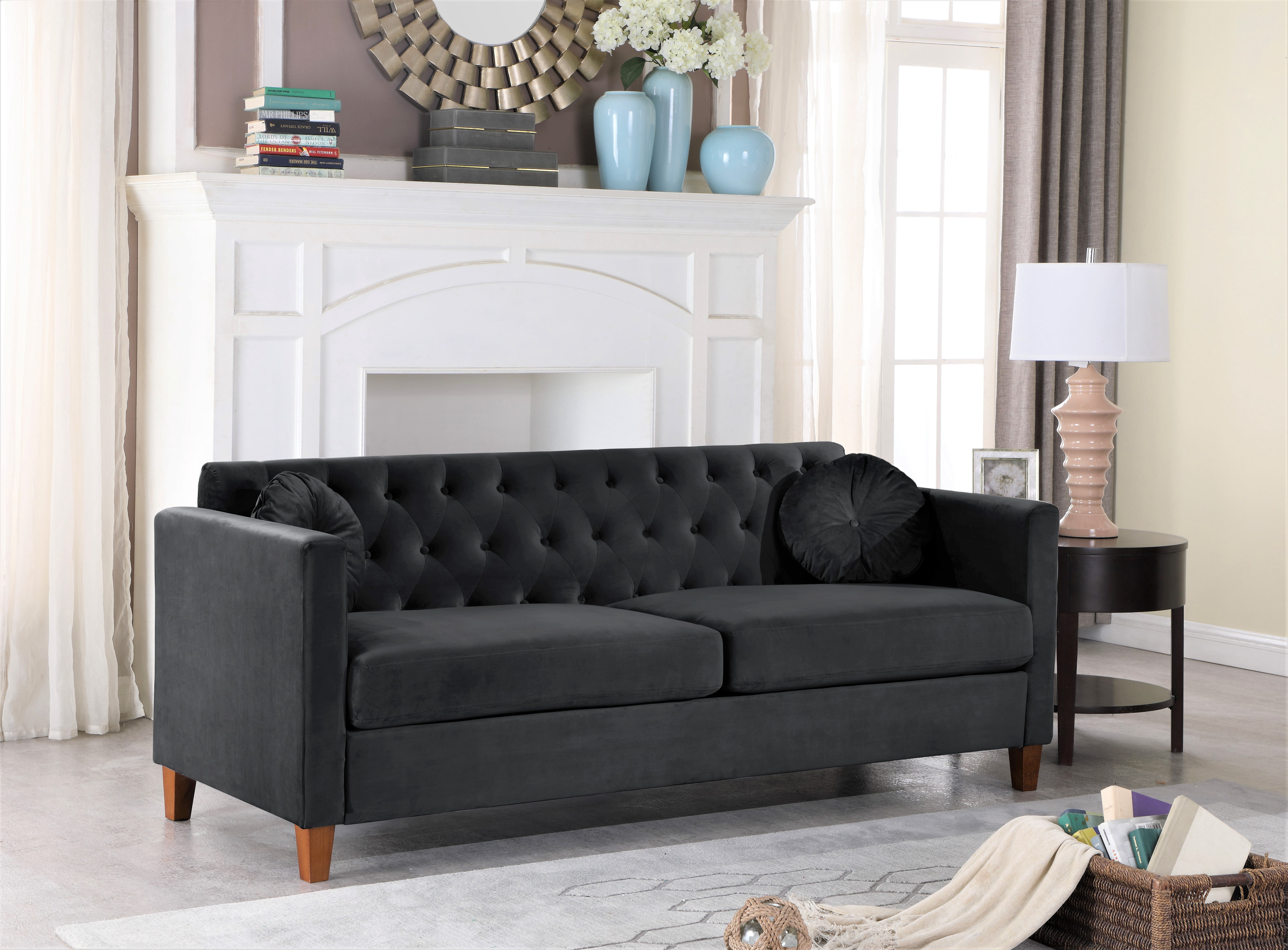 Uspridefurniture Gerame 79.5'' Velvet Square Arm Sofa,Black