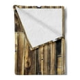 thumbnail image 2 of Rustic Soft Flannel Fleece Throw Blanket, Oak Barn Siding Door Cracked Rusted Hinges Dated Timber Mansion Farmland Nobody Design, Cozy Plush for Indoor and Outdoor Use, 50" x 60", Brown, by Ambesonne, 2 of 5