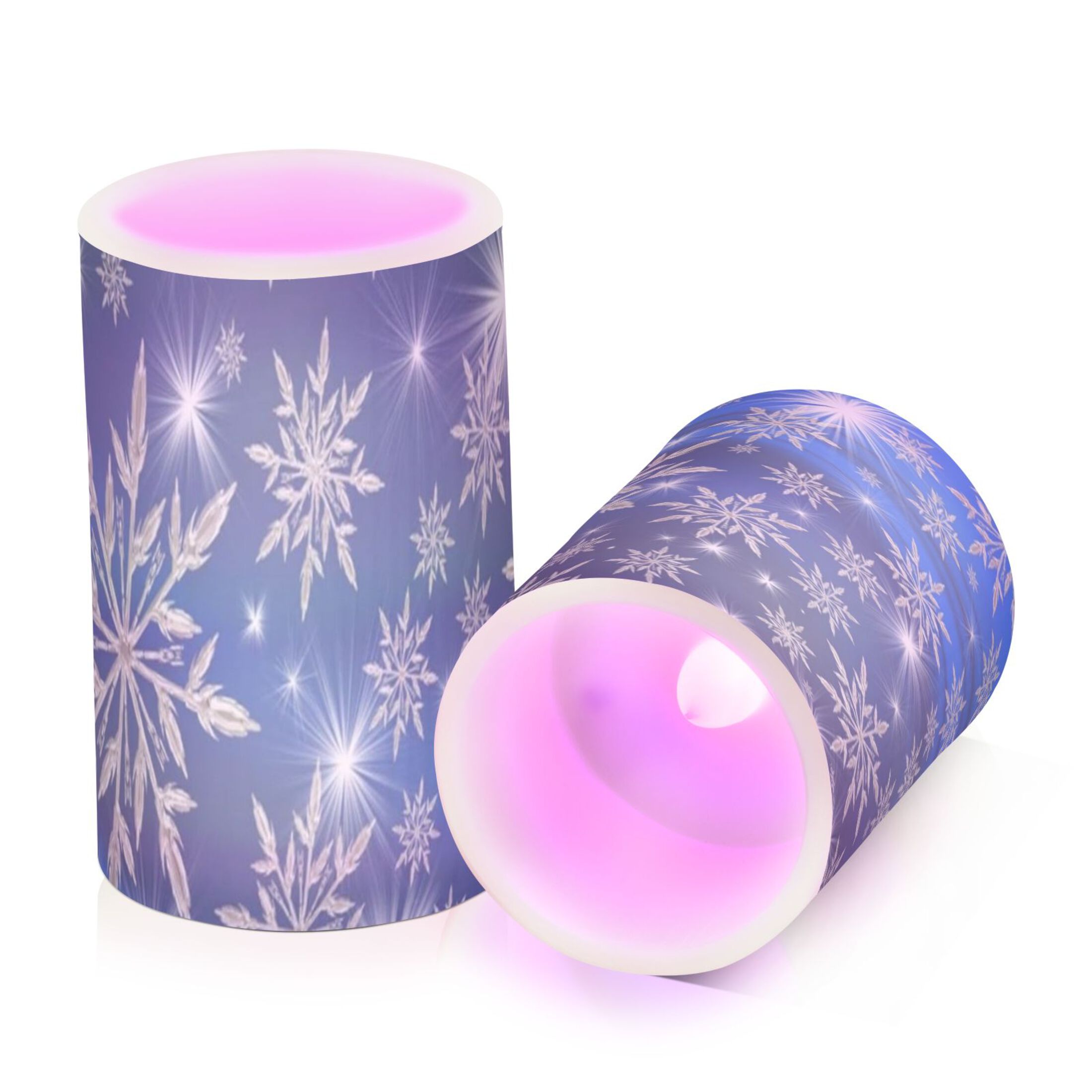 Christmas Blue Snowflakes Flickering Flameless Candles Battery Operated with Remote Timer LED Pillar Candles Set of 2