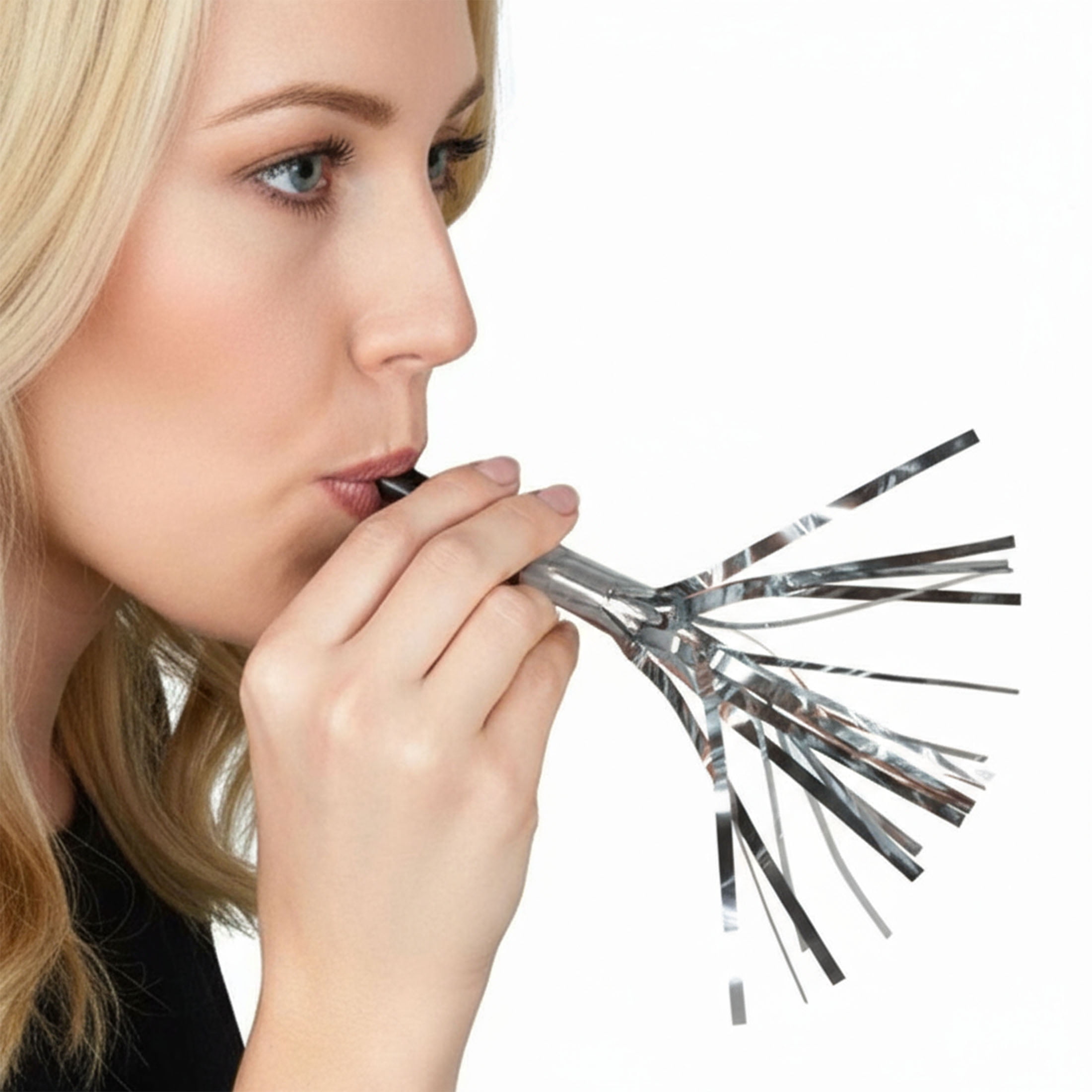 New Year Black and Silver Fringed Party Noisemakers, 6.875in L, 8 Pieces, Party Decoration Supplies Set, by Way to Celebrate Style, Adult