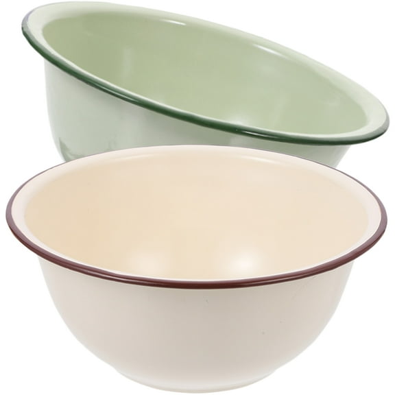 2 Pcs Enamel Bowl Decor Stainless Steel Mixing Bowls Deep Flour Household