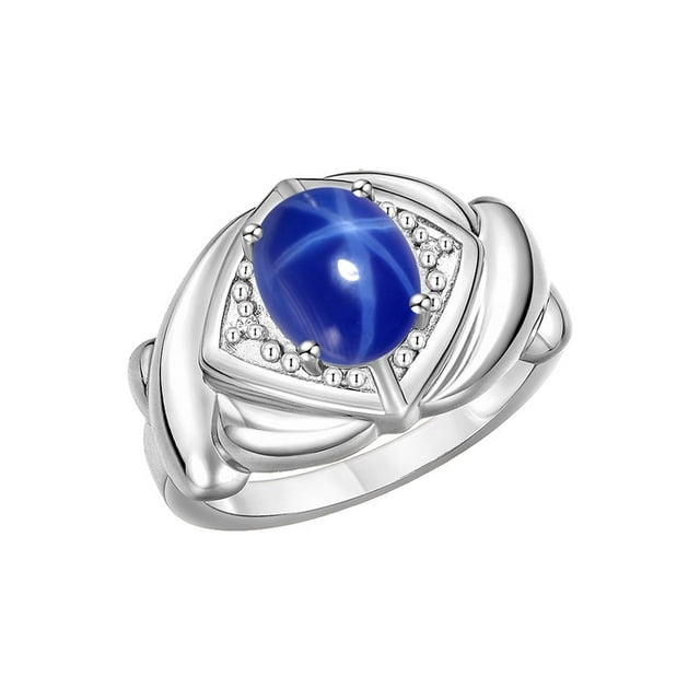 RYLOS Rings for Women 14K White Gold Ring XOXO Hugs & Kisses 9X7MM Gemstone & Diamond Ring Blue Star Sapphire Jewelry for Women Size 7
