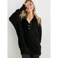 thumbnail image 5 of Women'S Oversized Long Sleeve Hoodie Button-Down V-Neck Sweatshirt Side Slit Casual Pullover Top Black S, 5 of 9