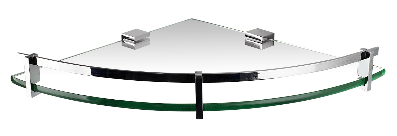 Mount-It! Corner Wall Mounted Glass Shelf with Rail | 9.75 inch Tempered Glass | Clear