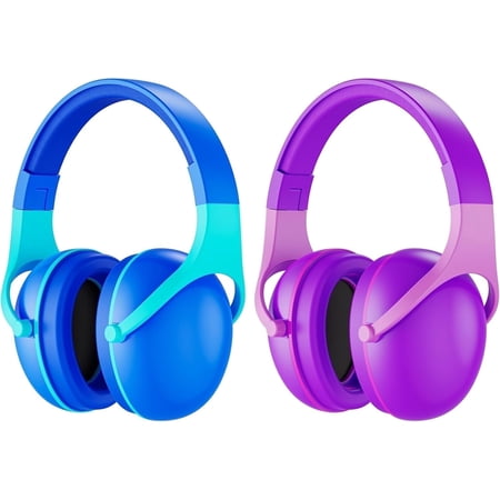 Procase Protective Ear Muffs, Noise Reduction Rating NRR 24dB, for Sensory Autism Kids, 2 Pack, One Size -Purple&Indigo