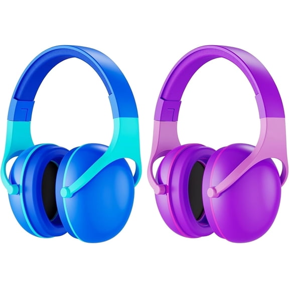Procase Protective Ear Muffs, Noise Reduction Rating NRR 24dB, for Sensory Autism Kids, 2 Pack, One Size -Purple&Indigo