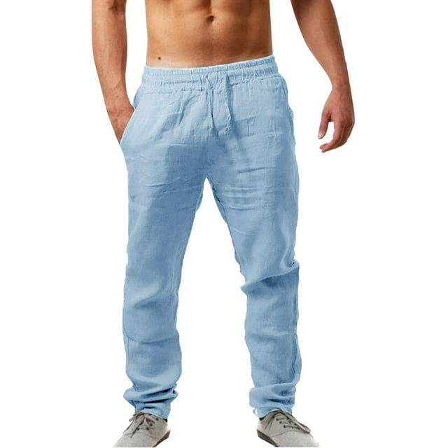 TINZ Pantalon Homme Chino Cargo Mode Lin Décontracté devant Plat Été Respirant Ouvert pour Homme