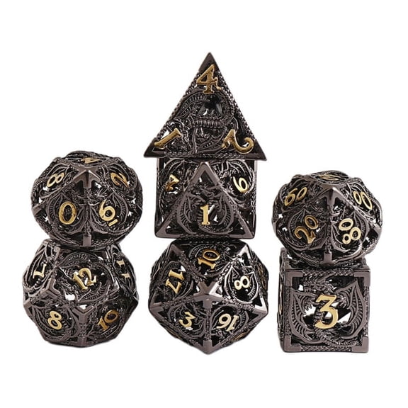 Ancient Copper Hollow-carved Dice Set Dice Polyhedral Dice RPG Dice with Metal Box for Role Playing Games Dice