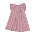 thumbnail image 2 of Ruyang Kids Girls Frilly Skirts Ruffle Fly Sleeve Round Neck Sundress Summer Solid Beach Vacation Casual Mini Dresses, 2 of 6