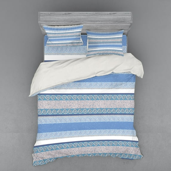 Ambesonne Retro Bedding Set 4 Pcs, Mosaic Borders Art, Queen, Blue White Beige