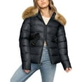 thumbnail image 2 of AUNVITO Women's Winter Down Jacket Imitation Raccoon Collar Belted Short Coat Casual and Fashionable Winter Style, 2 of 8