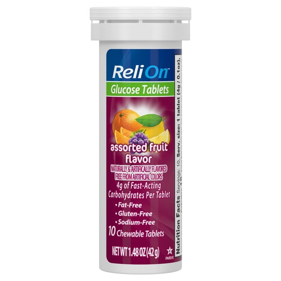 RELION Assorted Fruit Glucose Tabs, 10ct