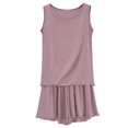 thumbnail image 2 of Endives Plus Size Women's Summer Two-Piece Pajama Set Lightweight Ruffled Sleeveless Tank Top and Shorts Matching Pajamas Set for Women Sleepwear Loungewear Home Clothing Light Violet L, 2 of 3