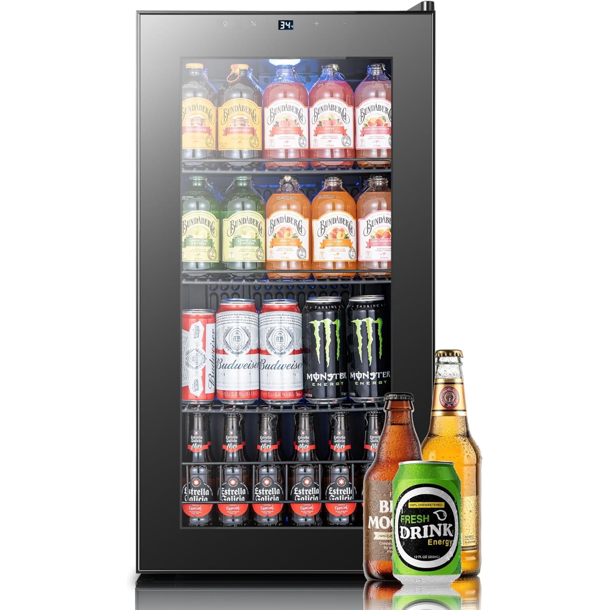 Yeego 105 Can Beverage Refrigerator Cooler, 3.1 cu.ft. Beverage Fridge with Glass Door for Home/Bar/Office, Black