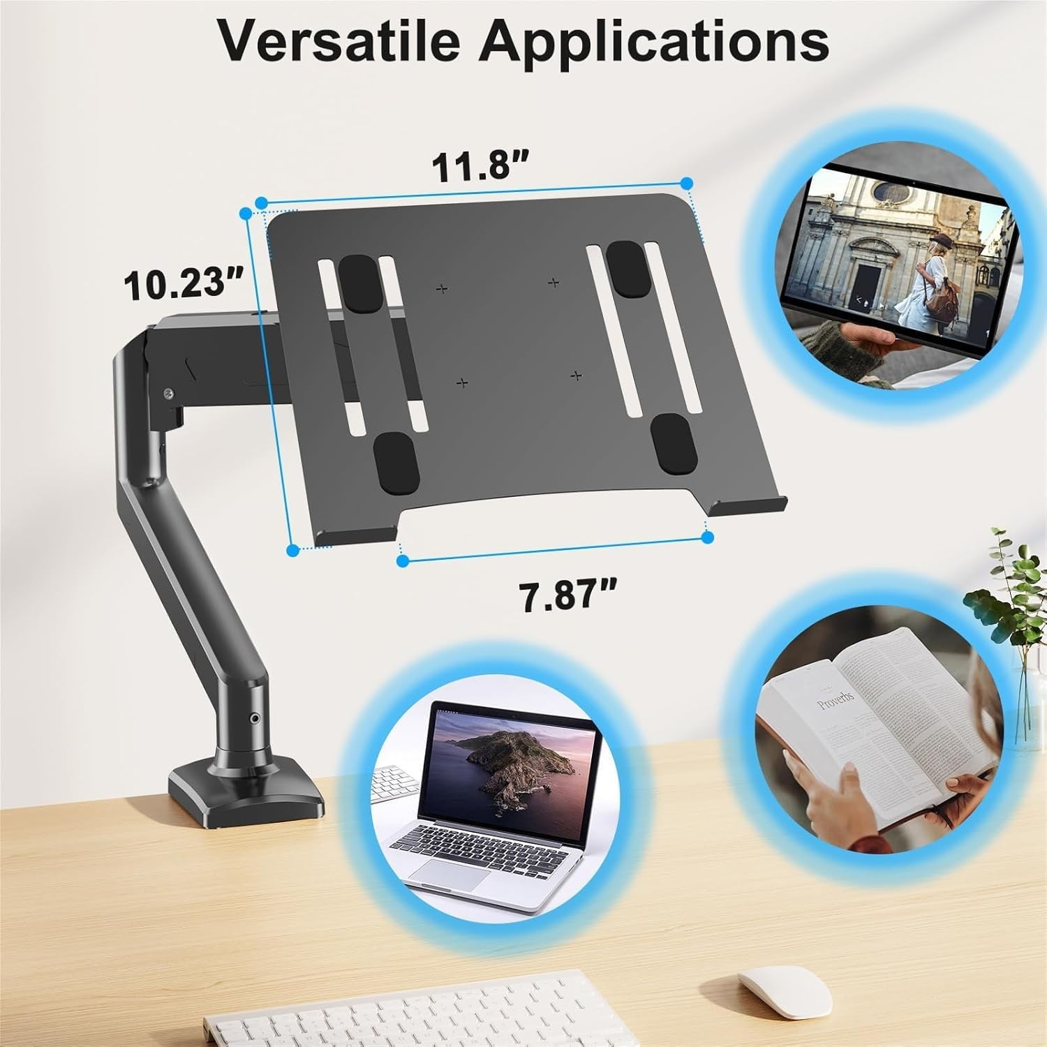 Laptop Stand for Desk, Adjustable Aluminum Laptops Arm Mount for 14-17 Inch Notebook & 32" Monitor, Laptops Arm for Desk Support for 2.2-19.8lbs, 2-in-1 Laptop Desk Mount with Clamp/Grommet
