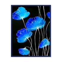 Designart 'Detail of Blue Flowers On Black Background II' Traditional Framed Canvas Wall Art Print