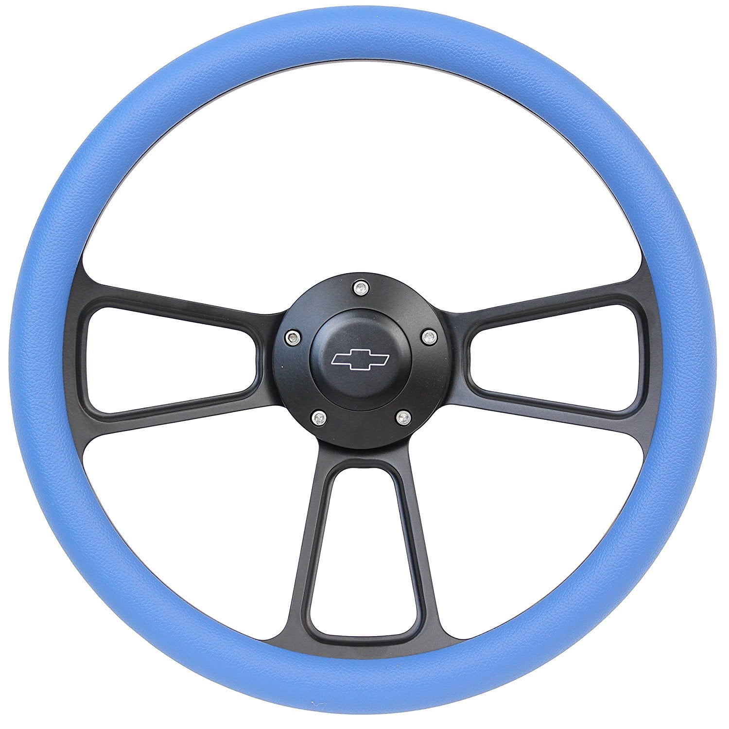 5-bolt Black Steering Wheel 14 Inch Aluminum with Red Vinyl Wrap and Chevy Horn Button