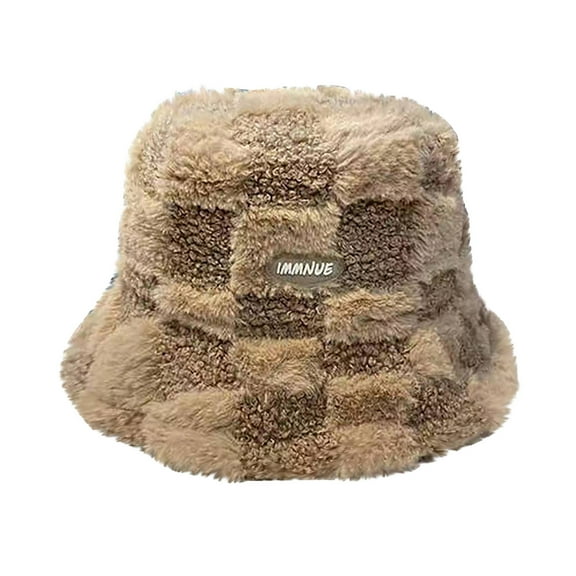 Honeeladyy Bucket Hat for Women Furry Fur Bucket Hat Winter Warm Plush Fisherman Fluffy Sherpa Bucket Hat