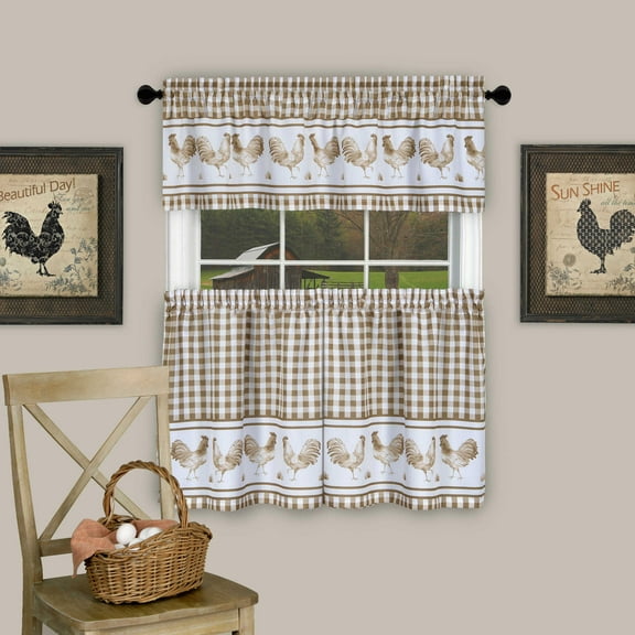 Barnyard Rooster 36" Tier and 14" Valance Kitchen Window Curtain Set