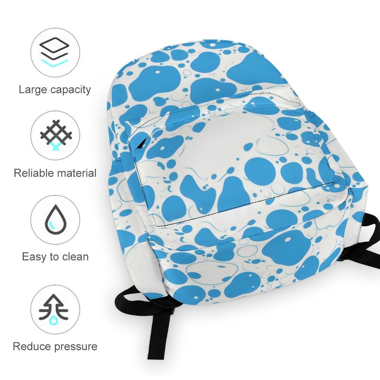 Large Capacity Half Print Backpack 11.8×16.5×5.9in Multifunctional Zipper Design Convenient Switch Milk Cow Skin Print Style PowDerBlue_3
