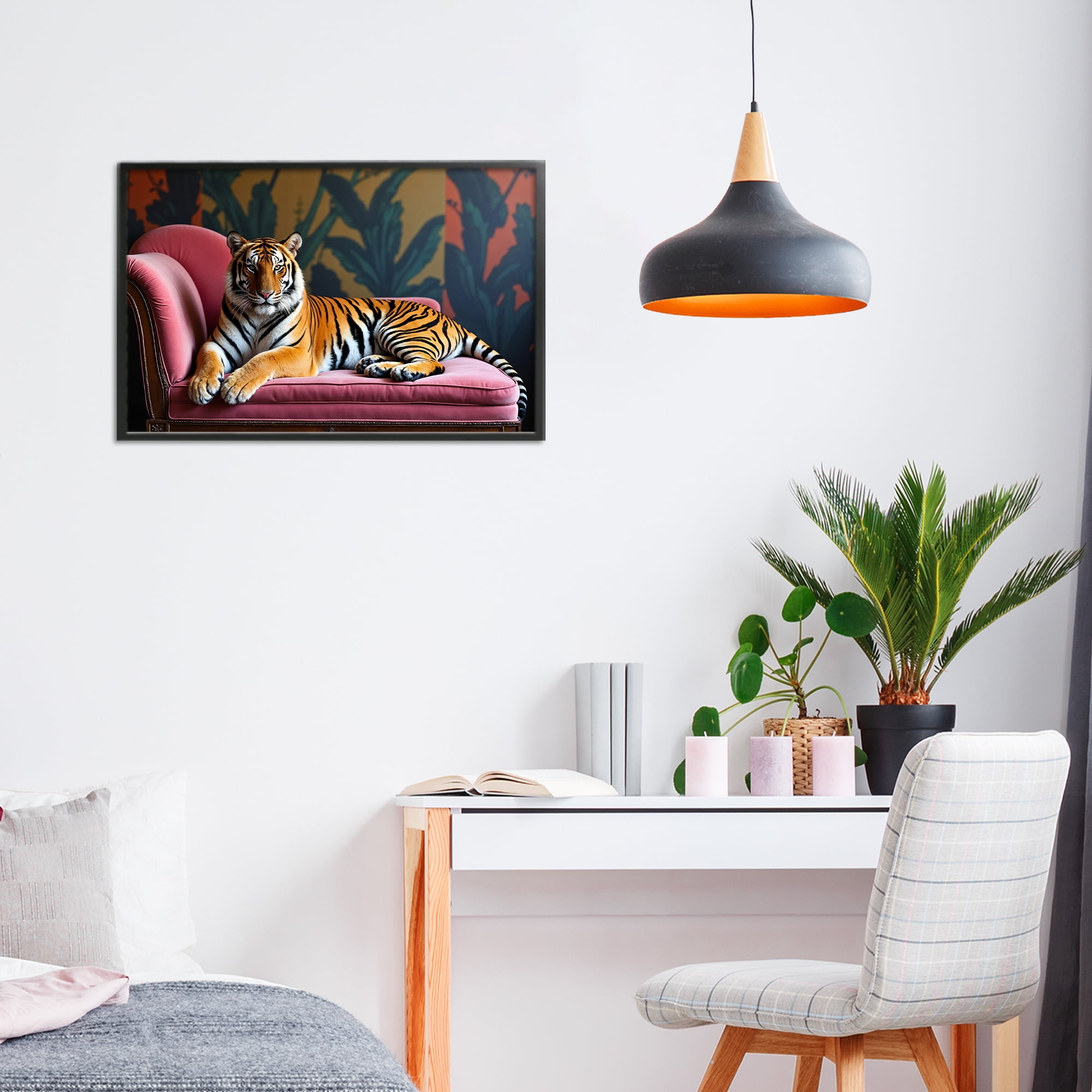 Exotic Tiger Lounging Black Framed Giclee Art, design by Lettered and Lined