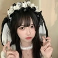 thumbnail image 5 of Jiibva Japanese Bowknot Plush Bunny Hair Hoop Ribbon Lace Lolita Rabbit Ears Headband Furry Cute Hair Bands Head Accessories, 5 of 7