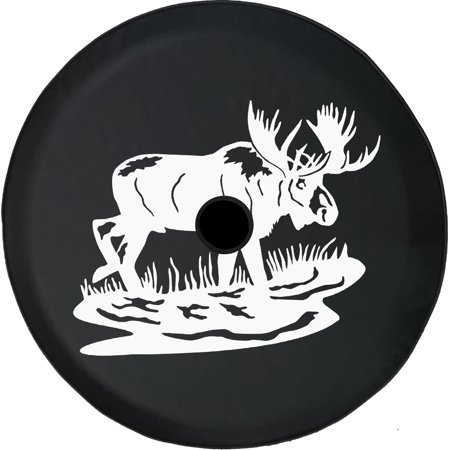 Black Tire Covers - Tire Accessories for Campers, SUVs, Trailers, Trucks, RVs and More | Moose Elk Big Game Hunting Black 32 Inch With Backup Camera Hole