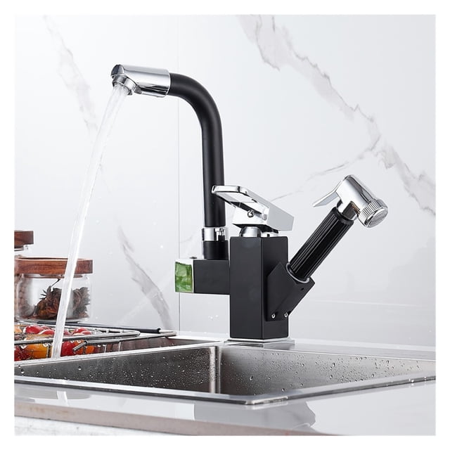 Kitchen Sink Faucet Black Deck Mounted Flexible Pull Out Mixer Tap Hot Cold Kitchen Faucet Spring Spout Chrome Silver Faucet ,Effortless Installation