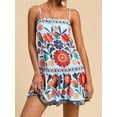 thumbnail image 2 of Women'S Floral Boho Flowy Mini - Dress Ruffle Hem Spaghetti Strap Vacation Tank Dresses  Blue XL, 2 of 7