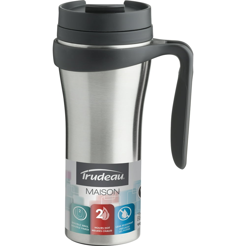 Trudeau Maison Stainless Steel Paige Travel Mug 16oz-Silver & Black Trudeau Travel Mugs Stainless Steel