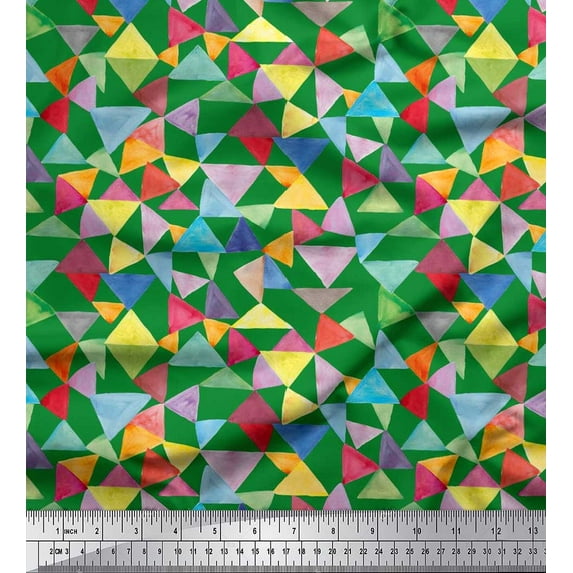 Soimoi Rayon Crepe Fabric Triangle Geometric Print Fabric by Yard 46 Inch Wide