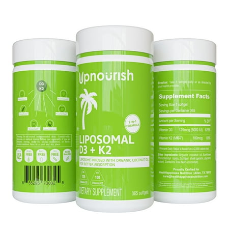 Liposomal Vitamin D3 5000 IU with K2 MK7 100 mcg,...