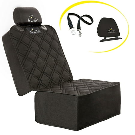 UPC: 0680063524547 | Meadowlark Car Seat Cover for Dogs Black Premium Extra Thick Quilted Full Protection Front Seat Protector Side Flap  Waterproof  Durable  Nonslip Design  Free Bonus-Pet Seat Belt & Headrest Protector