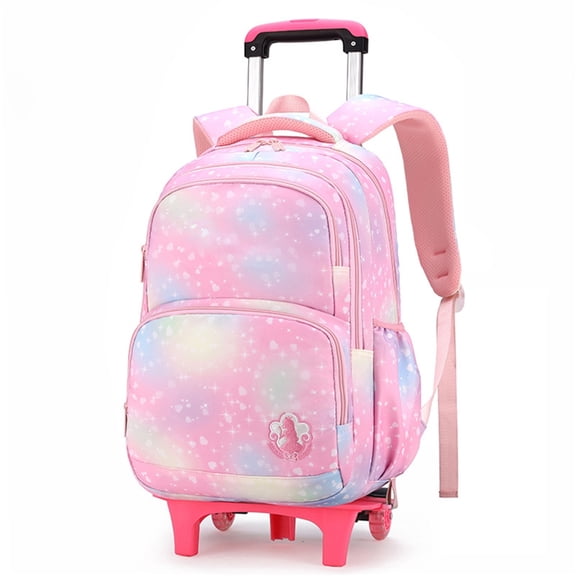 Stylish Rolling Bag for Student Lightweight and Long lasting School Bags Colorful Heart Print Trolley Backpack