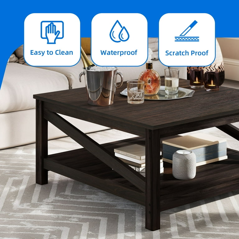 Dextrus Rustic Modern Square Coffee Table with 2-Tier Dextrus Rustic Modern Square Coffee Table with 2-Tier