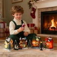 thumbnail image 4 of Christmas Village Set with LED Lighted Houses and Figurines, Indoor Room Decor Collectible Buildings (Requires 2 AA Batteries),Blue, 4 of 6