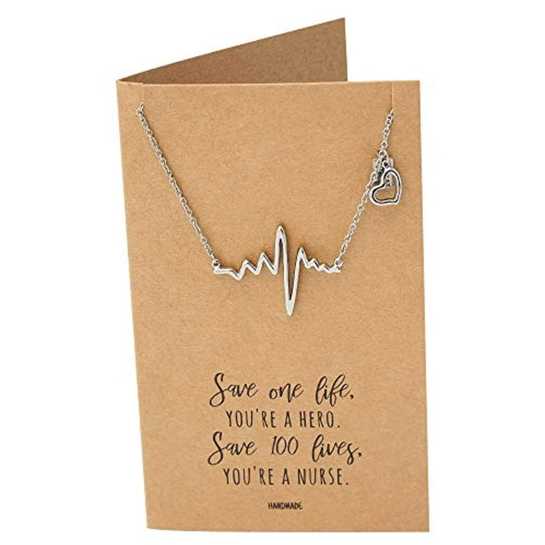 CB Gold Jewelry Heartbeat Pendant Necklace & Earring Set - ECG Nurse Gift (Gold Plated)