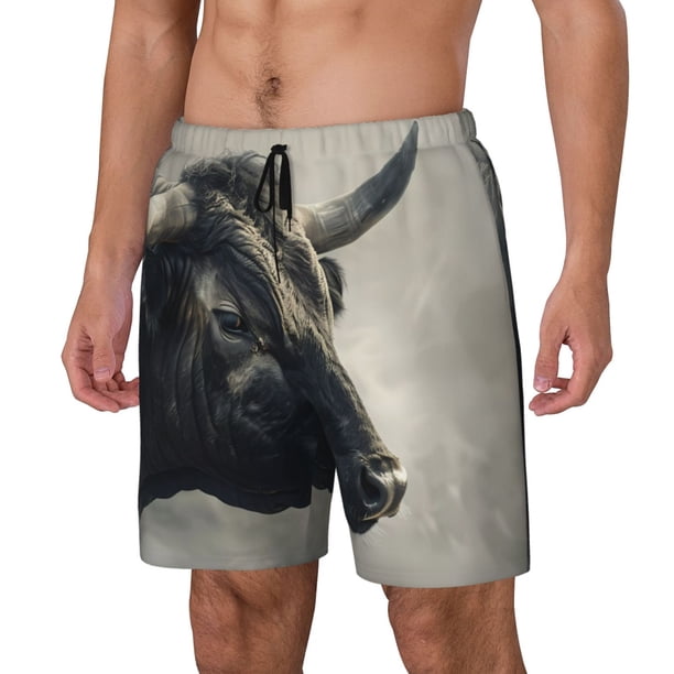 Fotbe Mystical Bull in Fog Traje de Baño para Hombre – Shorts de Natación de Secado Rápido con Forro y Bolsillos-3X-Large