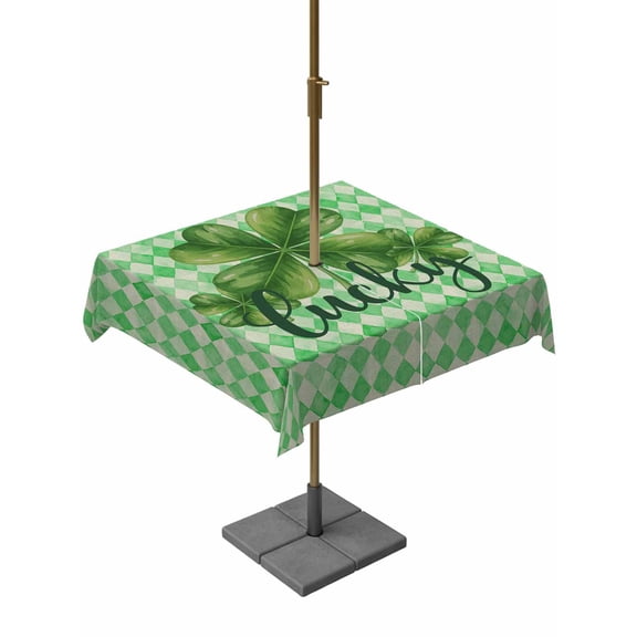 Outdoor Tablecloth with Umbrella Hole and Zipper, St Patrick's Day Square Table Cloth 54x54 Inch Waterproof Tablecloth, Vintage Lucky Green Shamrocks Rustic Plaid Picnic Table Cover for Patio Camping