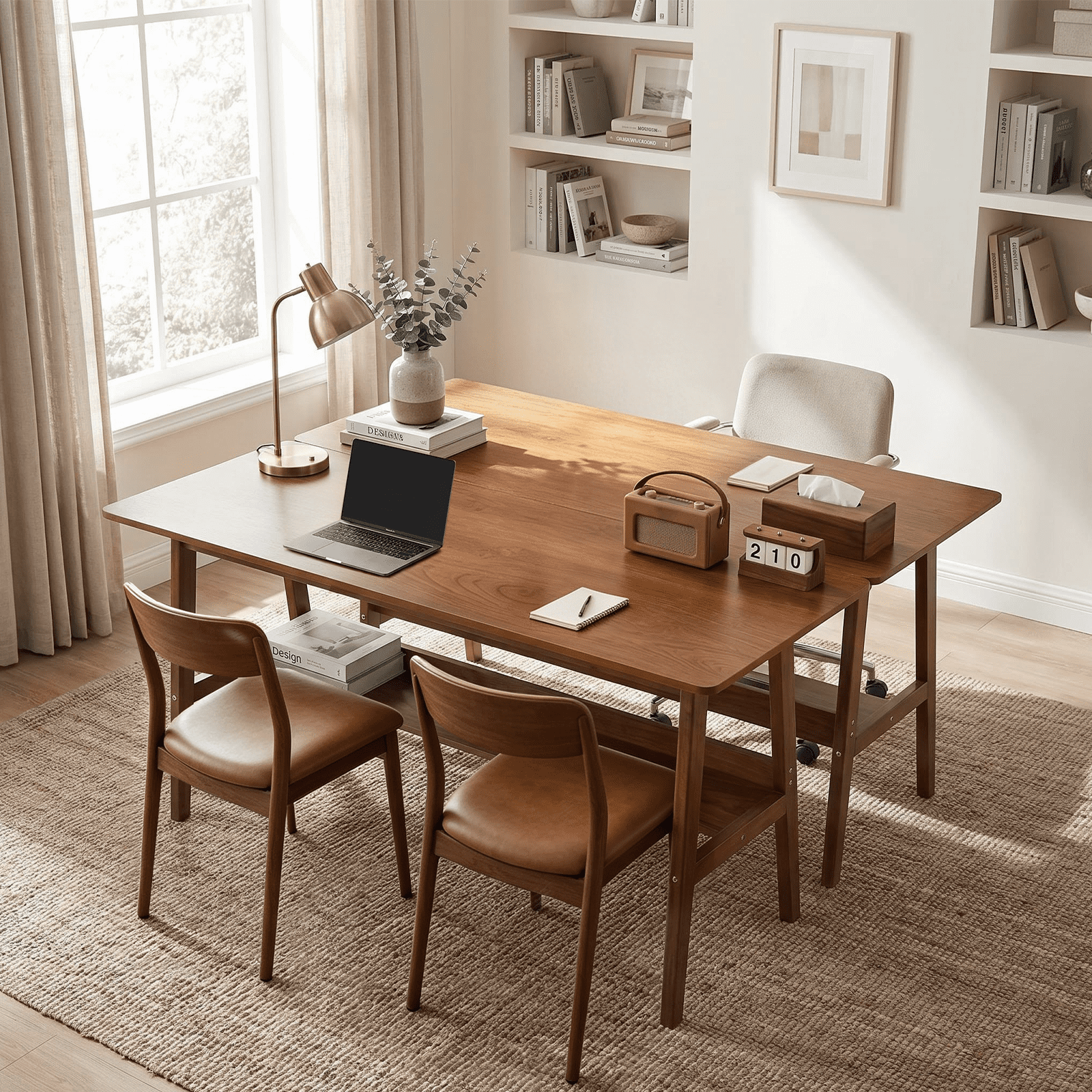63-Inch Extra Long Computer Workstation with Storage Shelf, Modern 2-Person Desk and Writing Table for Home Office and Study, Walnut