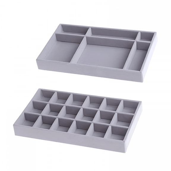 LAMIRO 2X Velvet Jewelry Trays Closet Drawer Organizer Bracelets Necklace Rings Brooch Storage Case Holder Box Jewelry Drawer Organizer Gray