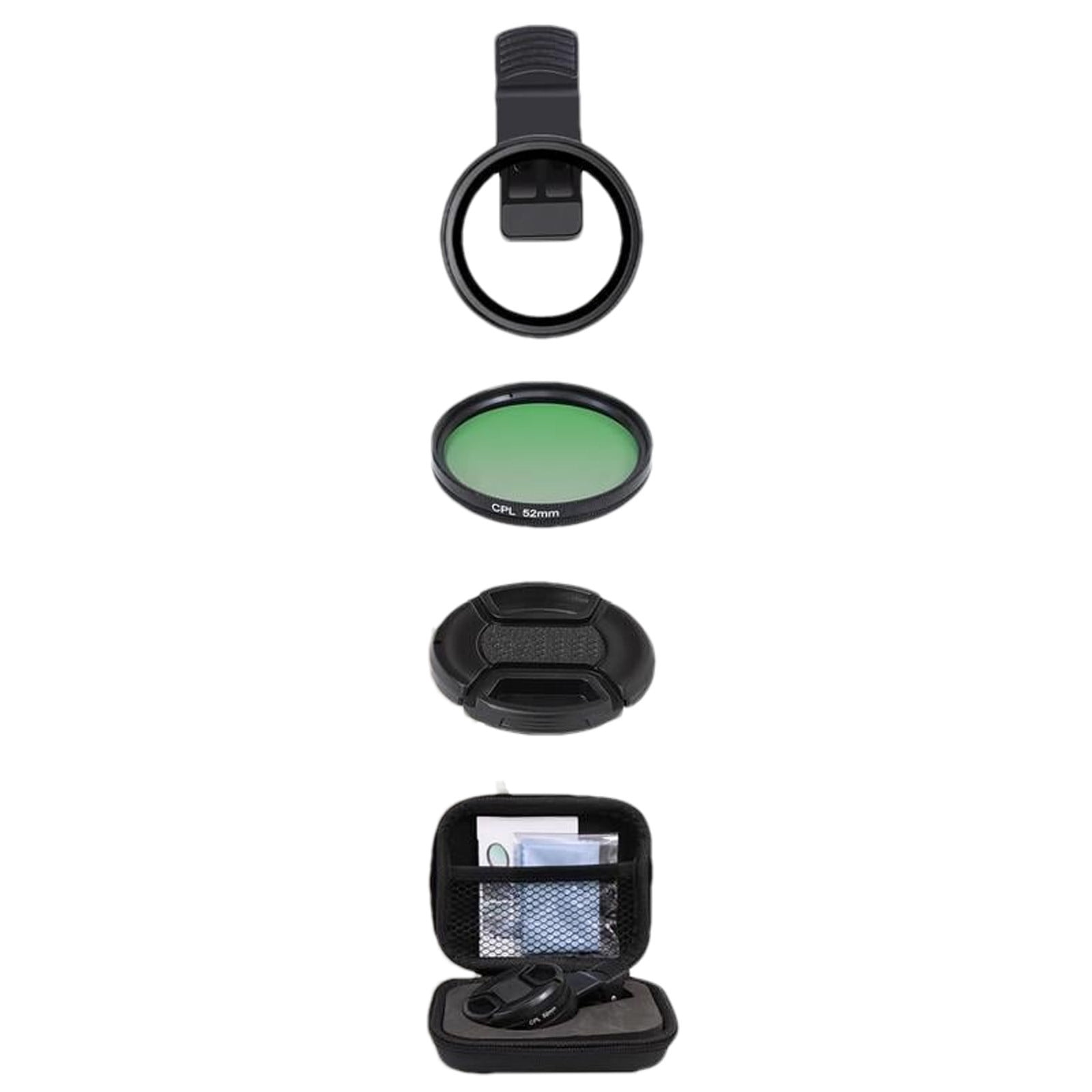 Filtre Polarisant (CPL) Clipable 52mm Pour Smartphone - Compatible IPhone, Samsung, Xiaomi - Avec Clip Et Accessoires - 5