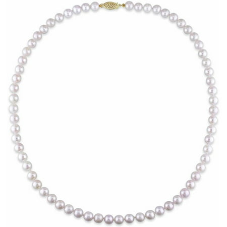 Miabella 6.5-7mm White Round Akoya Pearl 14kt Yellow Gold Strand Necklace, 18