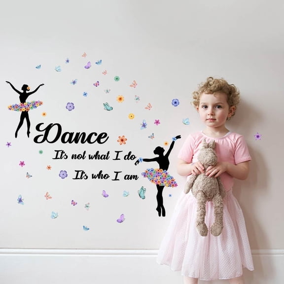 Colorful Dance Wall Stickers Ballet Girl Wall Decals Girl with Butterfly Home Wall Decor It's Not What I Do It's Who I Am Motivational Text Decoration for Girl's Room Nursery Bedroom Dancing Room