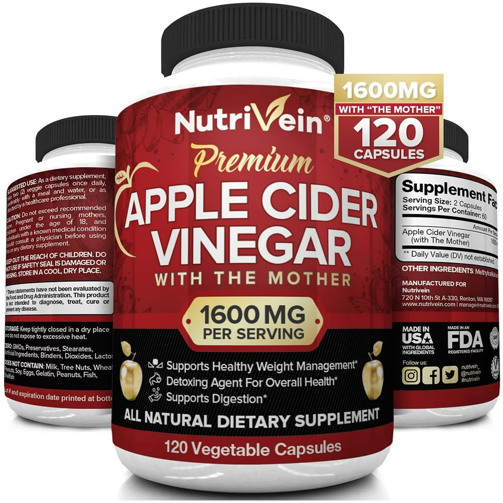 Nutrivein Apple Cider Vinegar Capsules with Mother 1600mg 120 Vegan