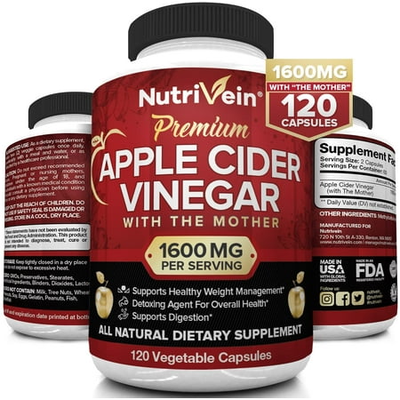 Nutrivein Apple Cider Vinegar Capsules 1600mg Weight Loss Supplement 120 Vegetable Capsules