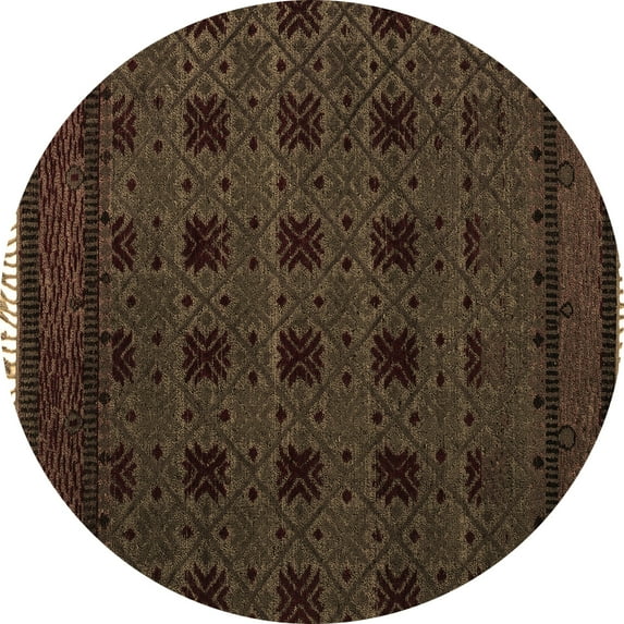 Ahgly Company Indoor Round Abstract Brown Modern Area Rugs, 3' Round